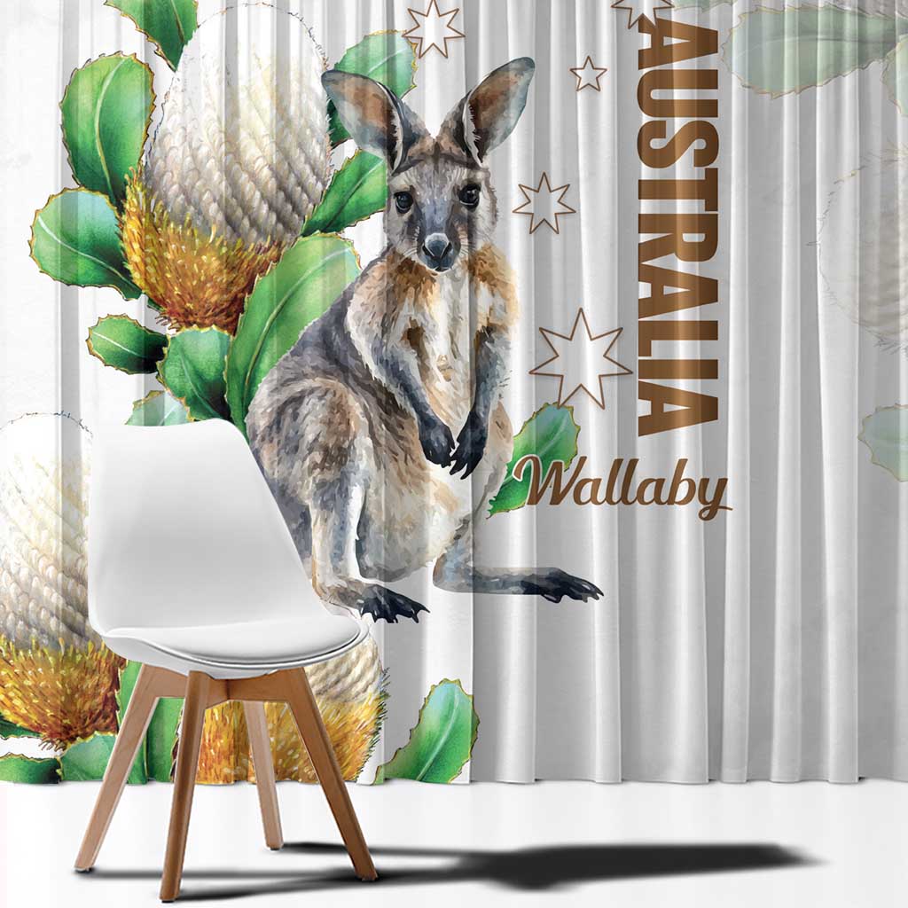 Australia Wallaby Window Curtain Yellow Banksia Watercolor Style - Aussie Hoodie