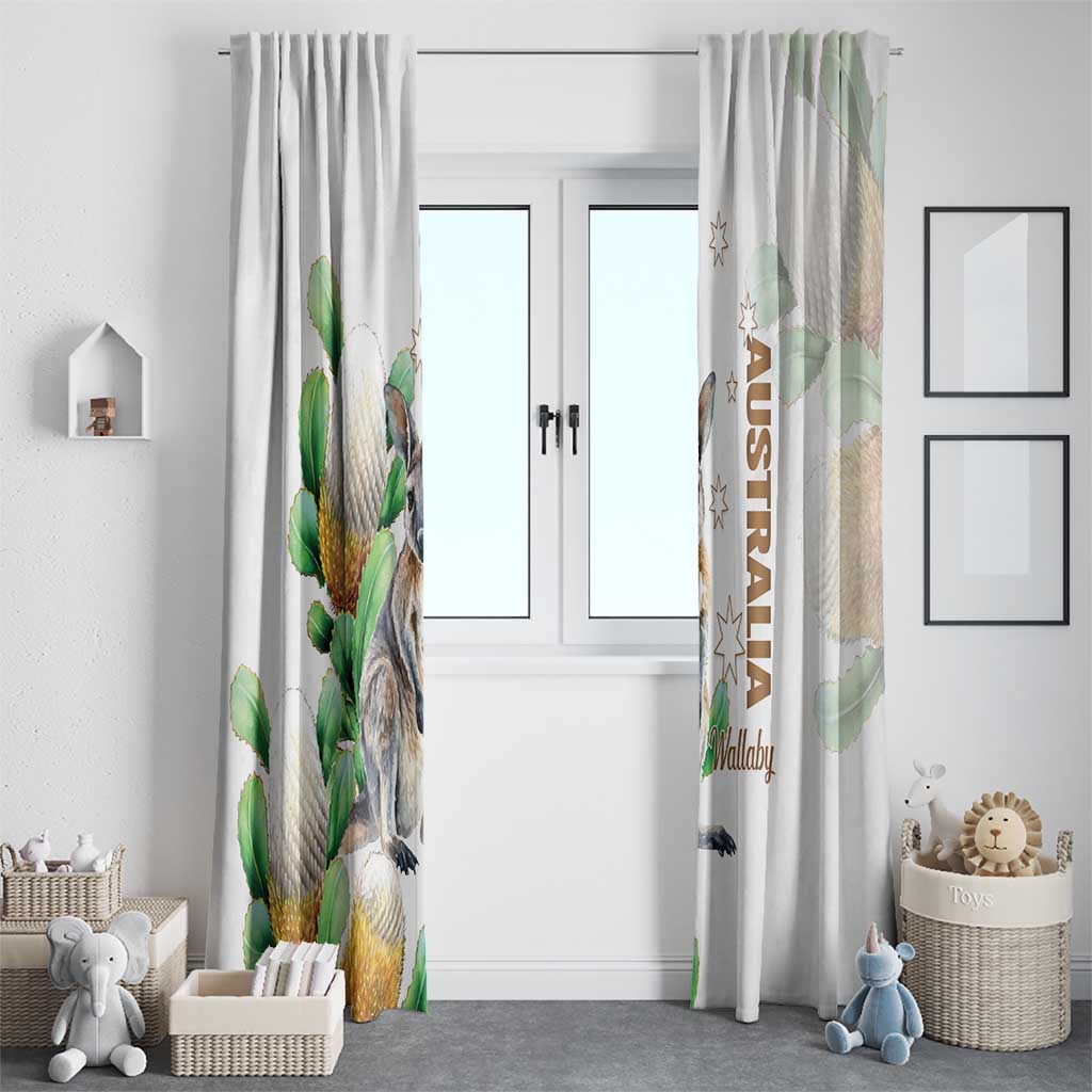 Australia Wallaby Window Curtain Yellow Banksia Watercolor Style - Aussie Hoodie