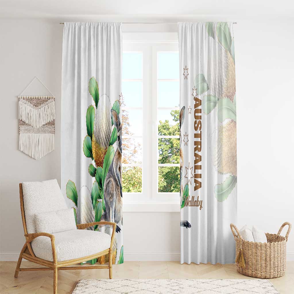 Australia Wallaby Window Curtain Yellow Banksia Watercolor Style - Aussie Hoodie