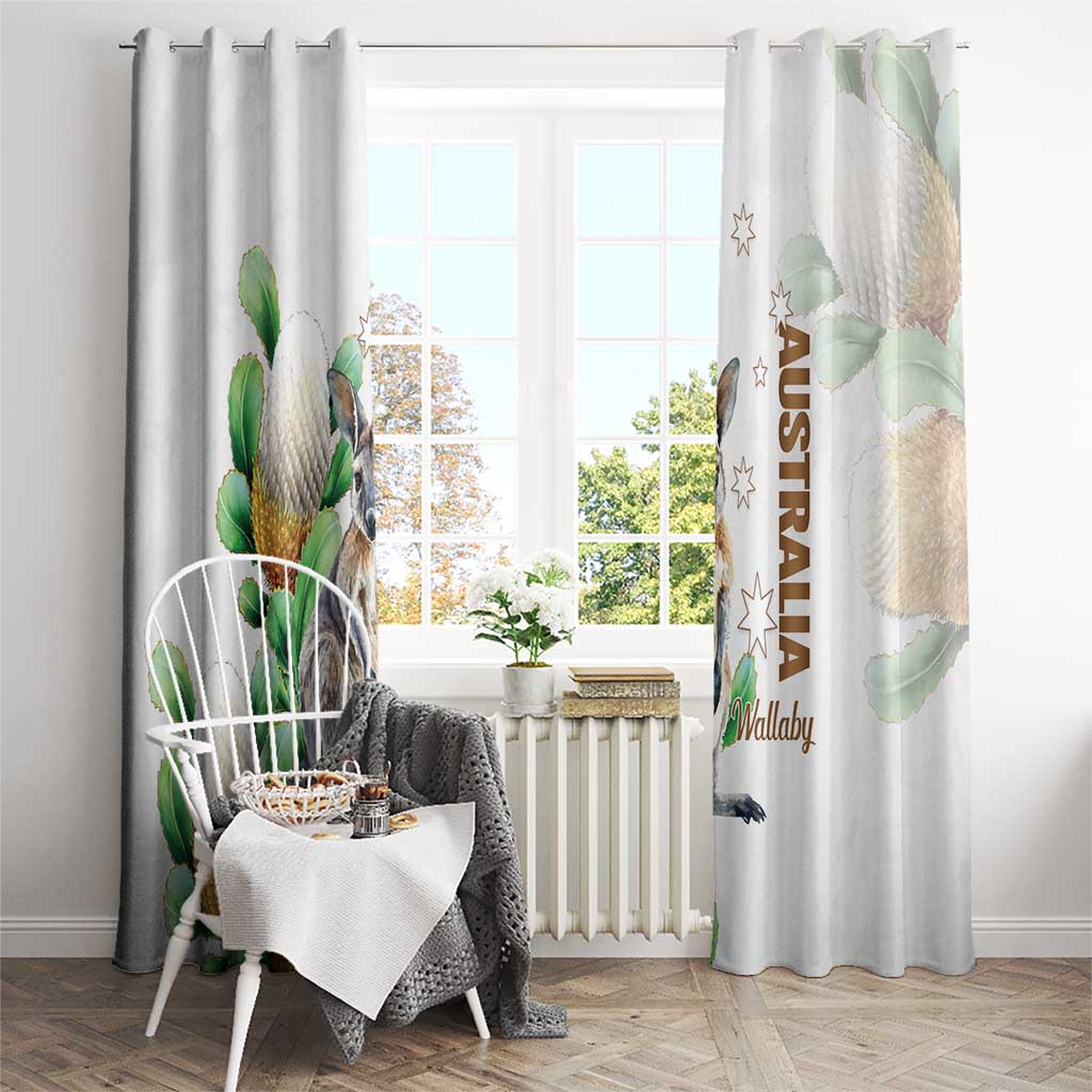 Australia Wallaby Window Curtain Yellow Banksia Watercolor Style - Aussie Hoodie
