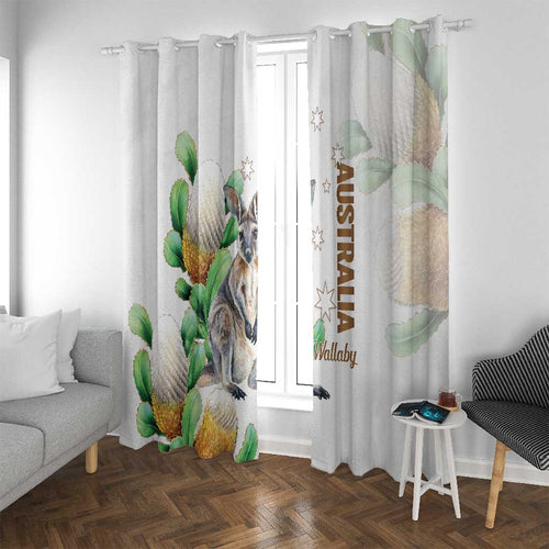 Australia Wallaby Window Curtain Yellow Banksia Watercolor Style - Aussie Hoodie