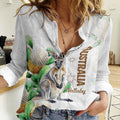 Australia Wallaby Women Casual Shirt Yellow Banksia Watercolor Style - Aussie Hoodie