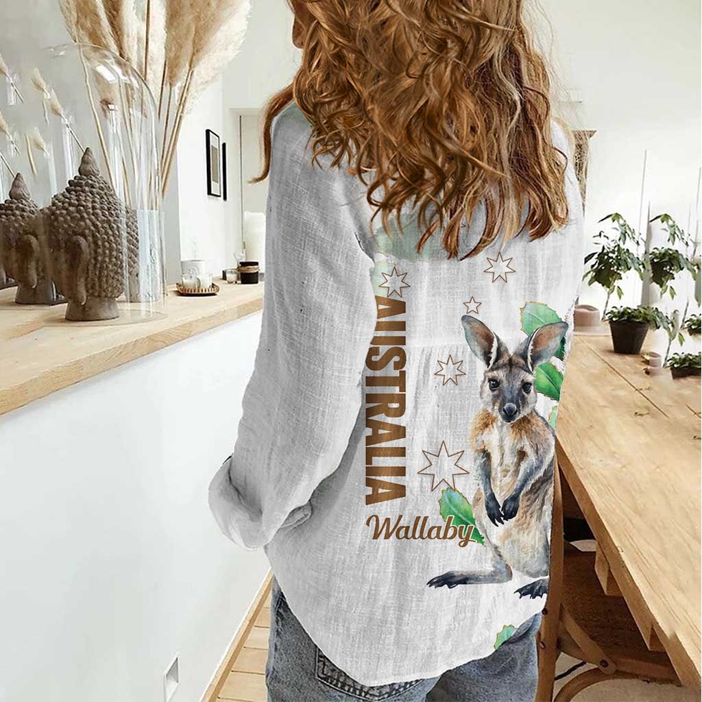 Australia Wallaby Women Casual Shirt Yellow Banksia Watercolor Style - Aussie Hoodie