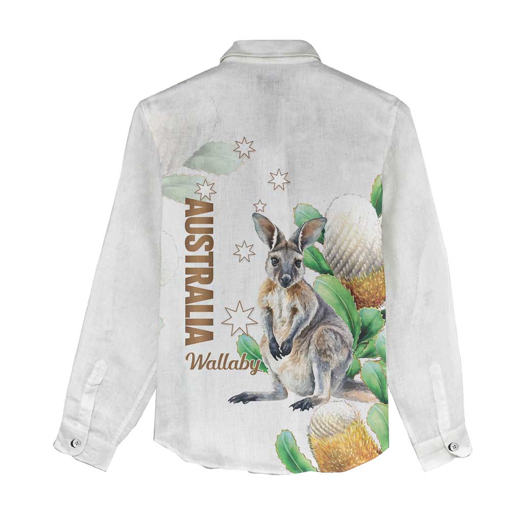 Australia Wallaby Women Casual Shirt Yellow Banksia Watercolor Style - Aussie Hoodie