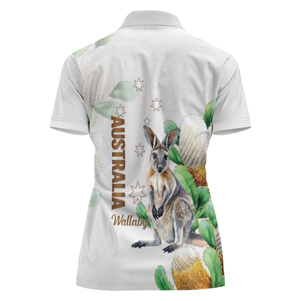 Australia Wallaby Women Polo Shirt Yellow Banksia Watercolor Style - Aussie Hoodie