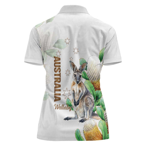Australia Wallaby Women Polo Shirt Yellow Banksia Watercolor Style - Aussie Hoodie