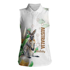 Australia Wallaby Women Sleeveless Polo Shirt Yellow Banksia Watercolor Style - Aussie Hoodie