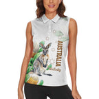 Australia Wallaby Women Sleeveless Polo Shirt Yellow Banksia Watercolor Style - Aussie Hoodie