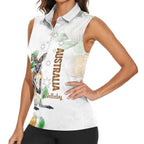 Australia Wallaby Women Sleeveless Polo Shirt Yellow Banksia Watercolor Style - Aussie Hoodie