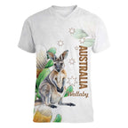 Australia Wallaby Women V-Neck T-Shirt Yellow Banksia Watercolor Style - Aussie Hoodie