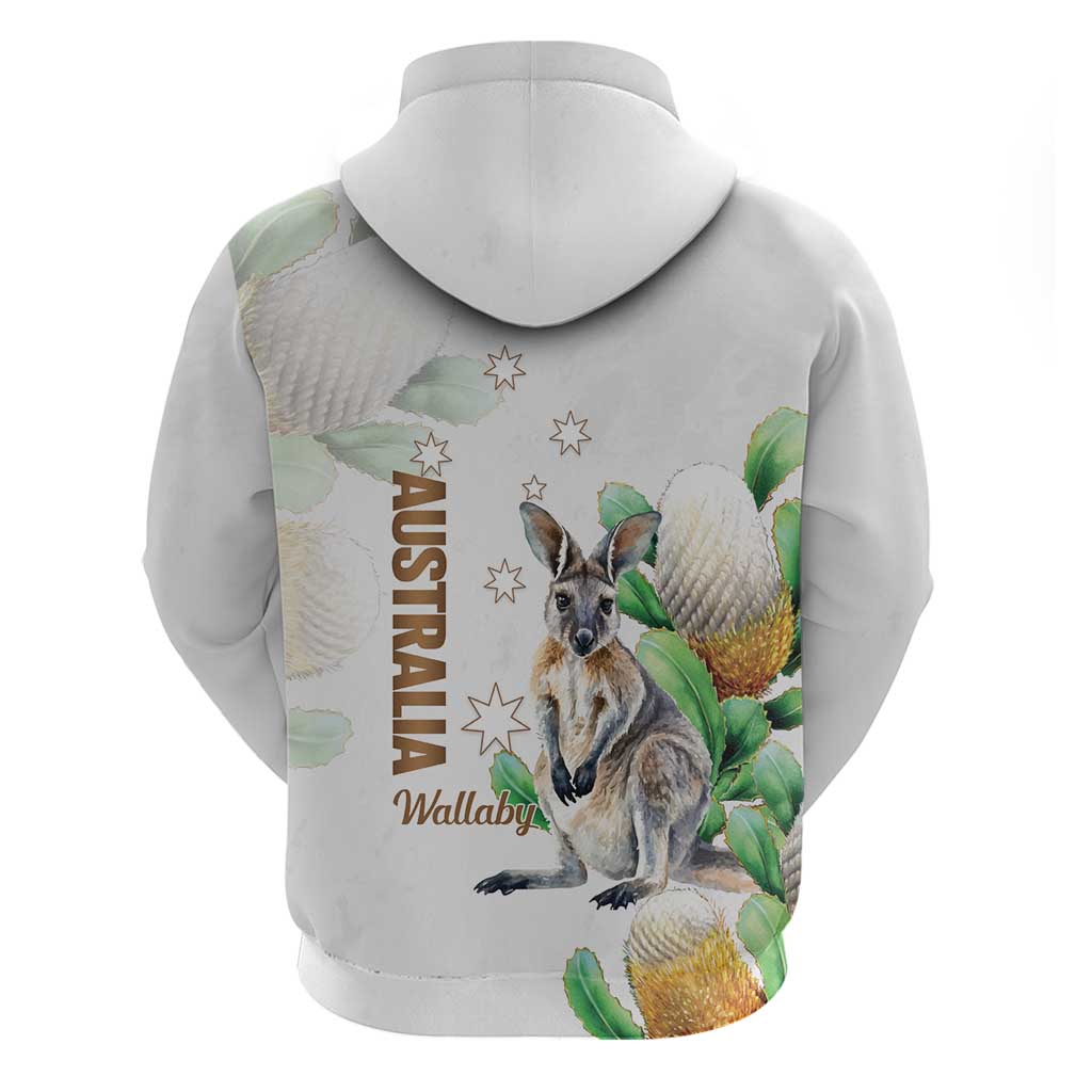 Australia Wallaby Zip Hoodie Yellow Banksia Watercolor Style - Aussie Hoodie