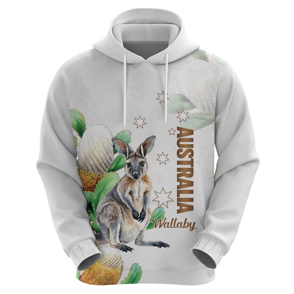 Australia Wallaby Zip Hoodie Yellow Banksia Watercolor Style - Aussie Hoodie
