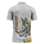 Australia Wallaby Zipper Polo Shirt Yellow Banksia Watercolor Style - Aussie Hoodie