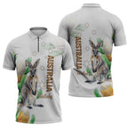 Australia Wallaby Zipper Polo Shirt Yellow Banksia Watercolor Style - Aussie Hoodie