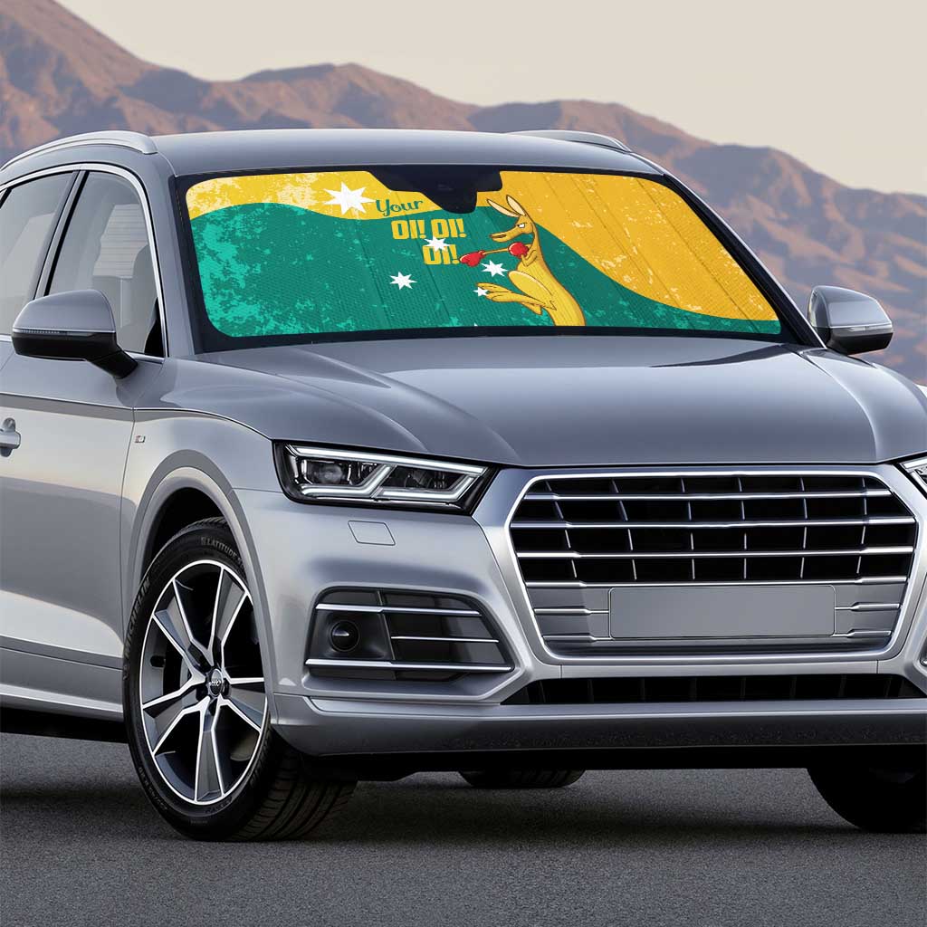 Personalised Boxing Kangaroo Auto Sun Shade Aussie Oi Oi Oi Sporty National Color - Aussie Hoodie