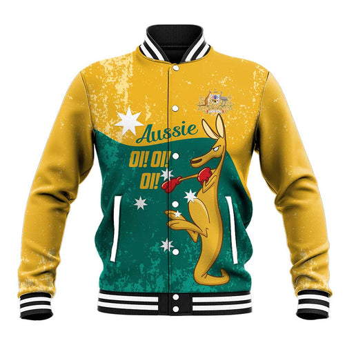 Personalised Boxing Kangaroo Baseball Jacket Aussie Oi Oi Oi Sporty National Color - Aussie Hoodie