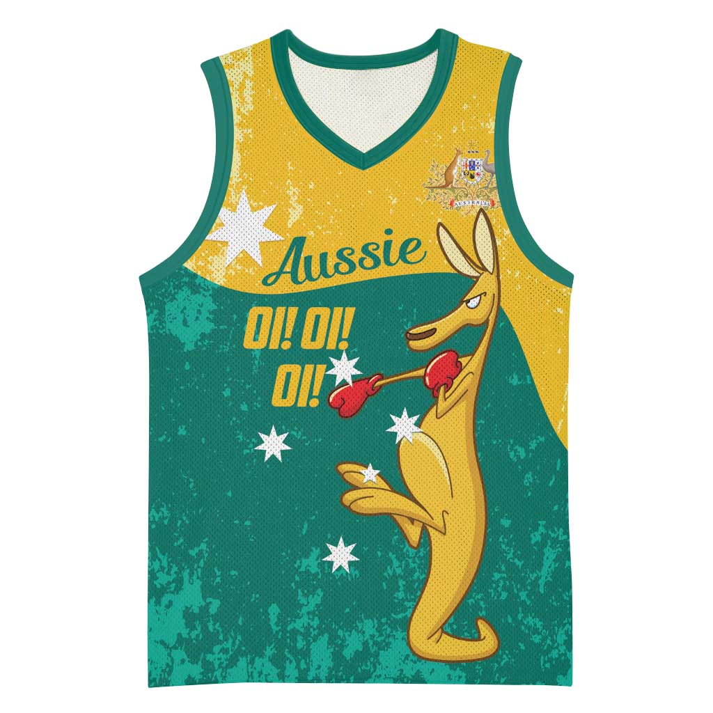 Personalised Boxing Kangaroo Basketball Jersey Aussie Oi Oi Oi Sporty National Color - Aussie Hoodie