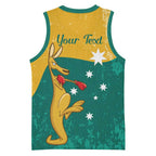 Personalised Boxing Kangaroo Basketball Jersey Aussie Oi Oi Oi Sporty National Color - Aussie Hoodie