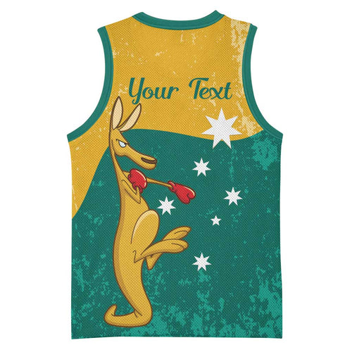 Personalised Boxing Kangaroo Basketball Jersey Aussie Oi Oi Oi Sporty National Color - Aussie Hoodie