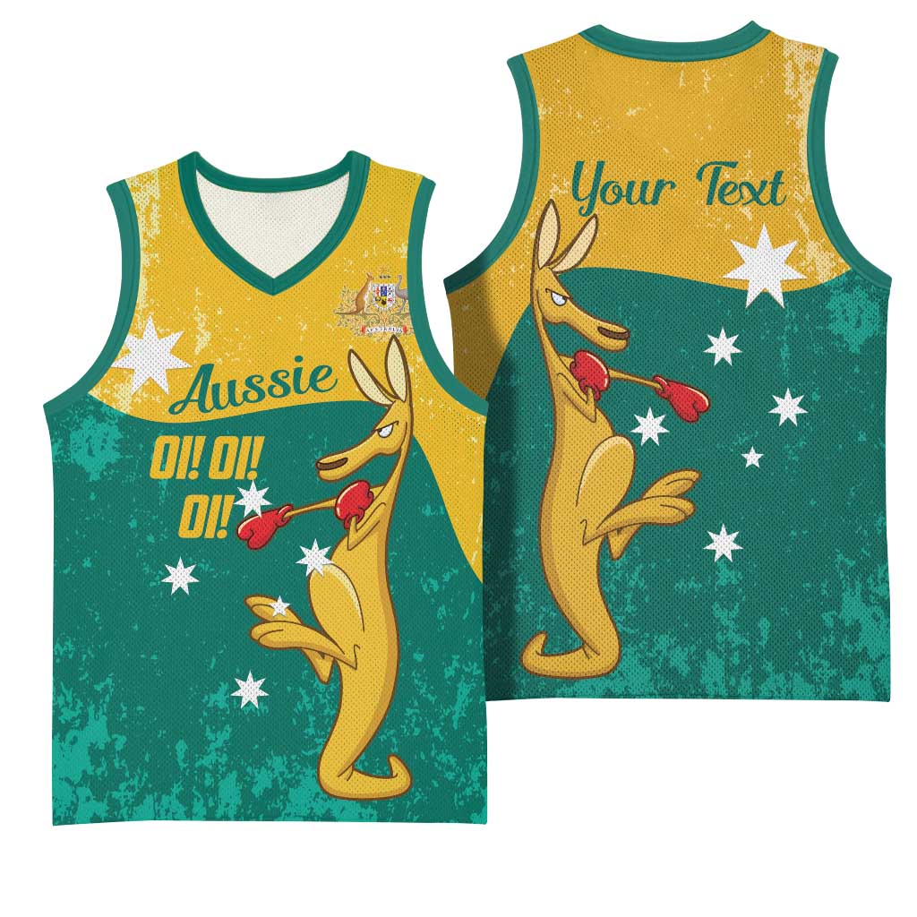 Personalised Boxing Kangaroo Basketball Jersey Aussie Oi Oi Oi Sporty National Color - Aussie Hoodie