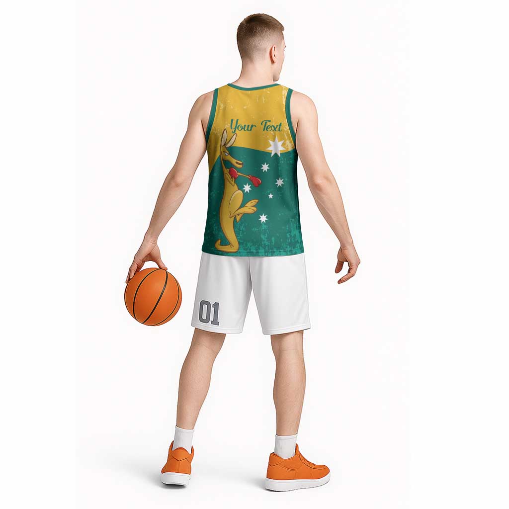 Personalised Boxing Kangaroo Basketball Jersey Aussie Oi Oi Oi Sporty National Color - Aussie Hoodie