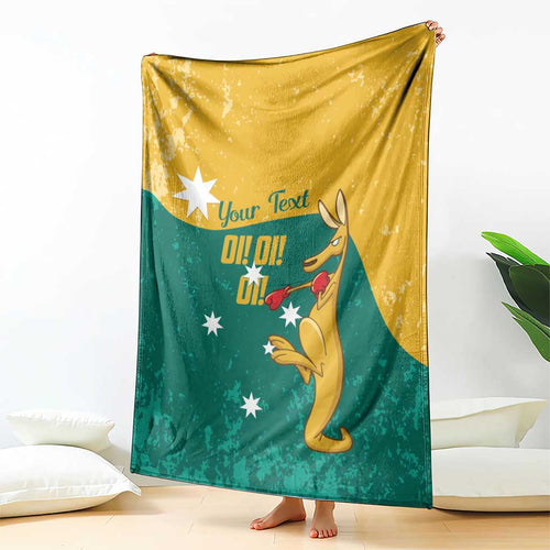 Personalised Boxing Kangaroo Blanket Aussie Oi Oi Oi Sporty National Color - Aussie Hoodie