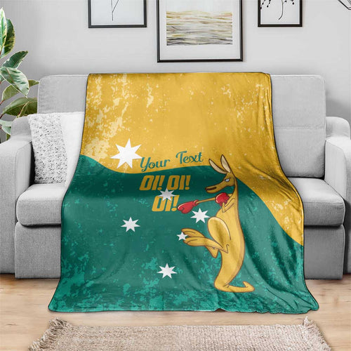 Personalised Boxing Kangaroo Blanket Aussie Oi Oi Oi Sporty National Color - Aussie Hoodie