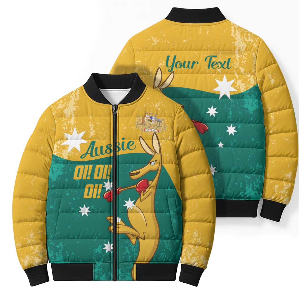 Personalised Boxing Kangaroo Bomber Puffer Jacket Aussie Oi Oi Oi Sporty National Color - Aussie Hoodie