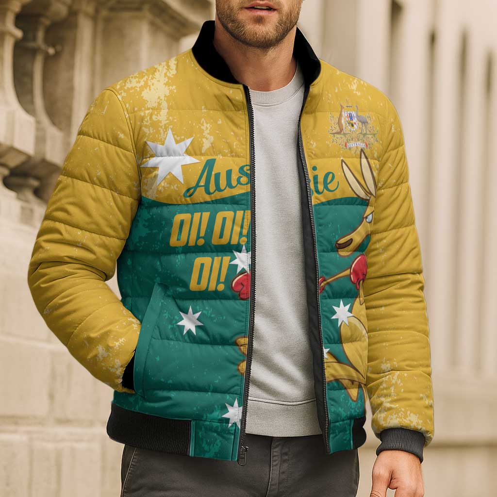 Personalised Boxing Kangaroo Bomber Puffer Jacket Aussie Oi Oi Oi Sporty National Color - Aussie Hoodie