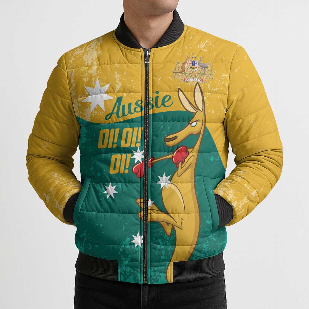 Personalised Boxing Kangaroo Bomber Puffer Jacket Aussie Oi Oi Oi Sporty National Color - Aussie Hoodie