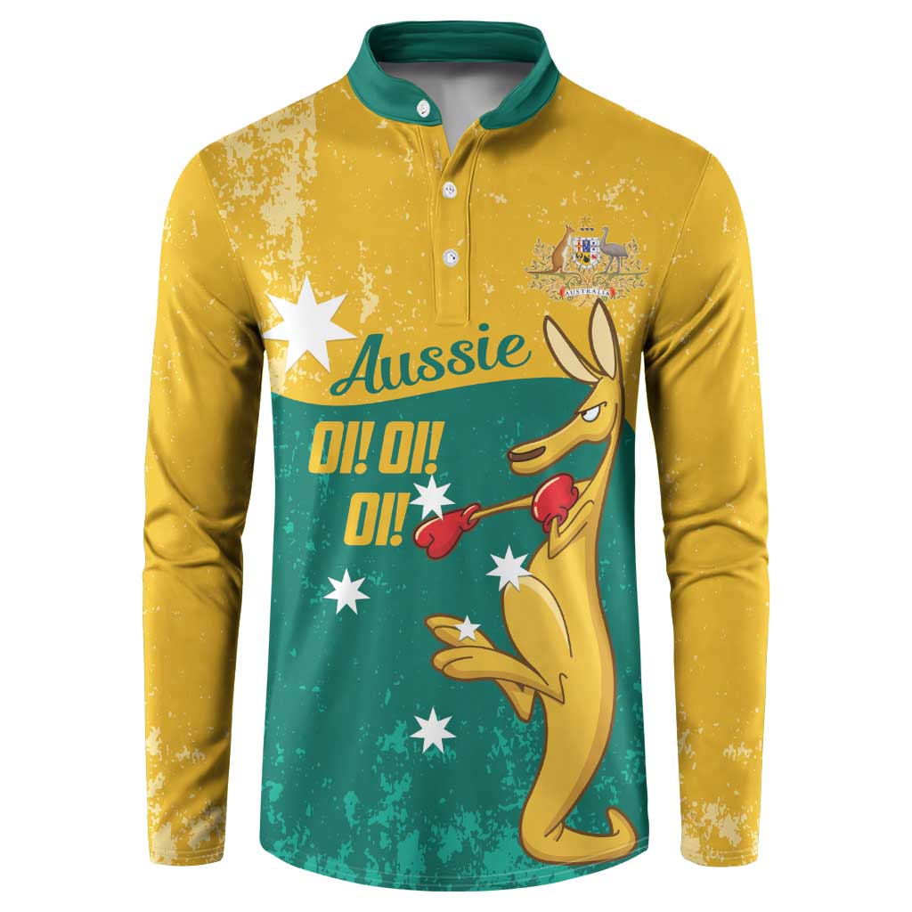 Personalised Boxing Kangaroo Button Sweatshirt Aussie Oi Oi Oi Sporty National Color - Aussie Hoodie