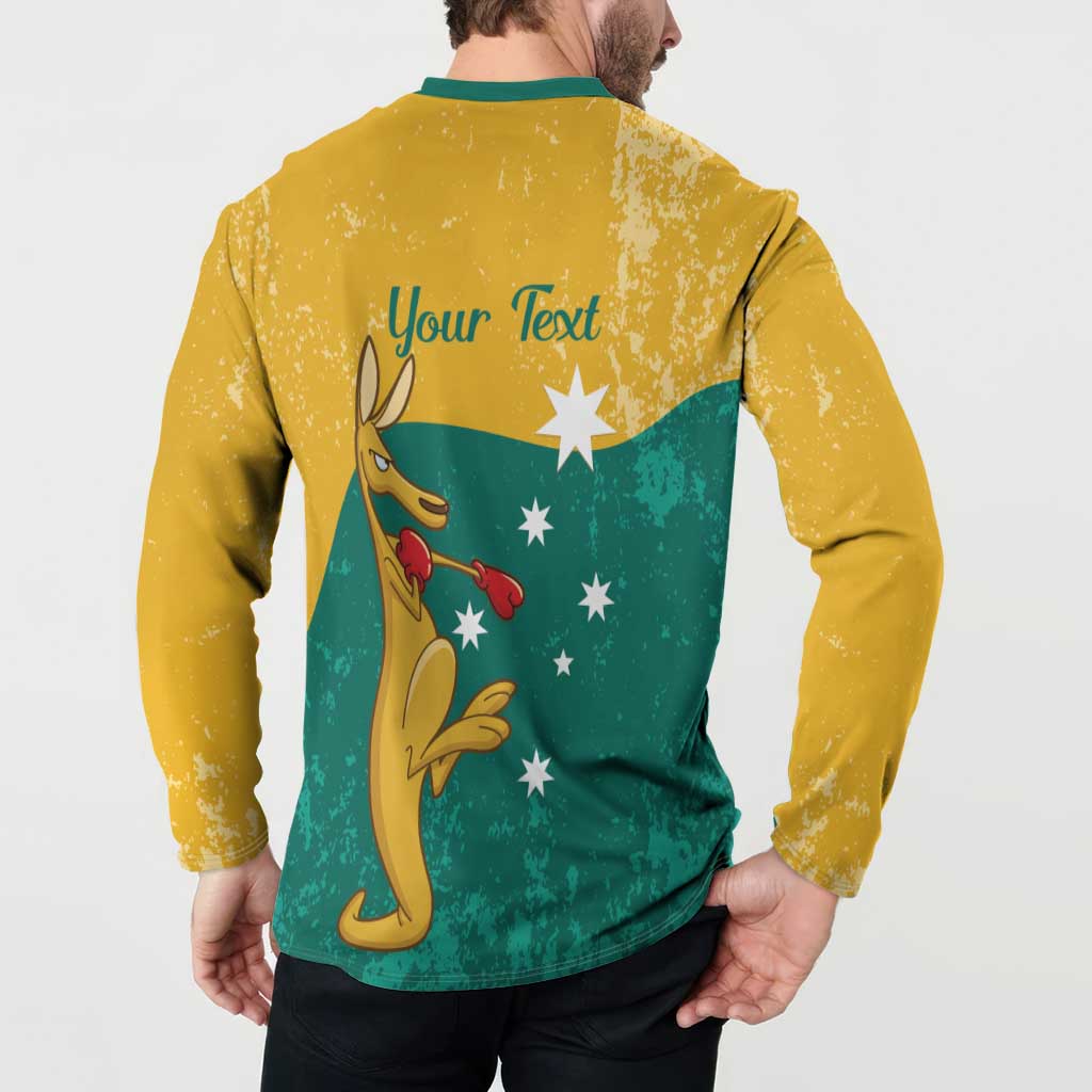 Personalised Boxing Kangaroo Button Sweatshirt Aussie Oi Oi Oi Sporty National Color - Aussie Hoodie