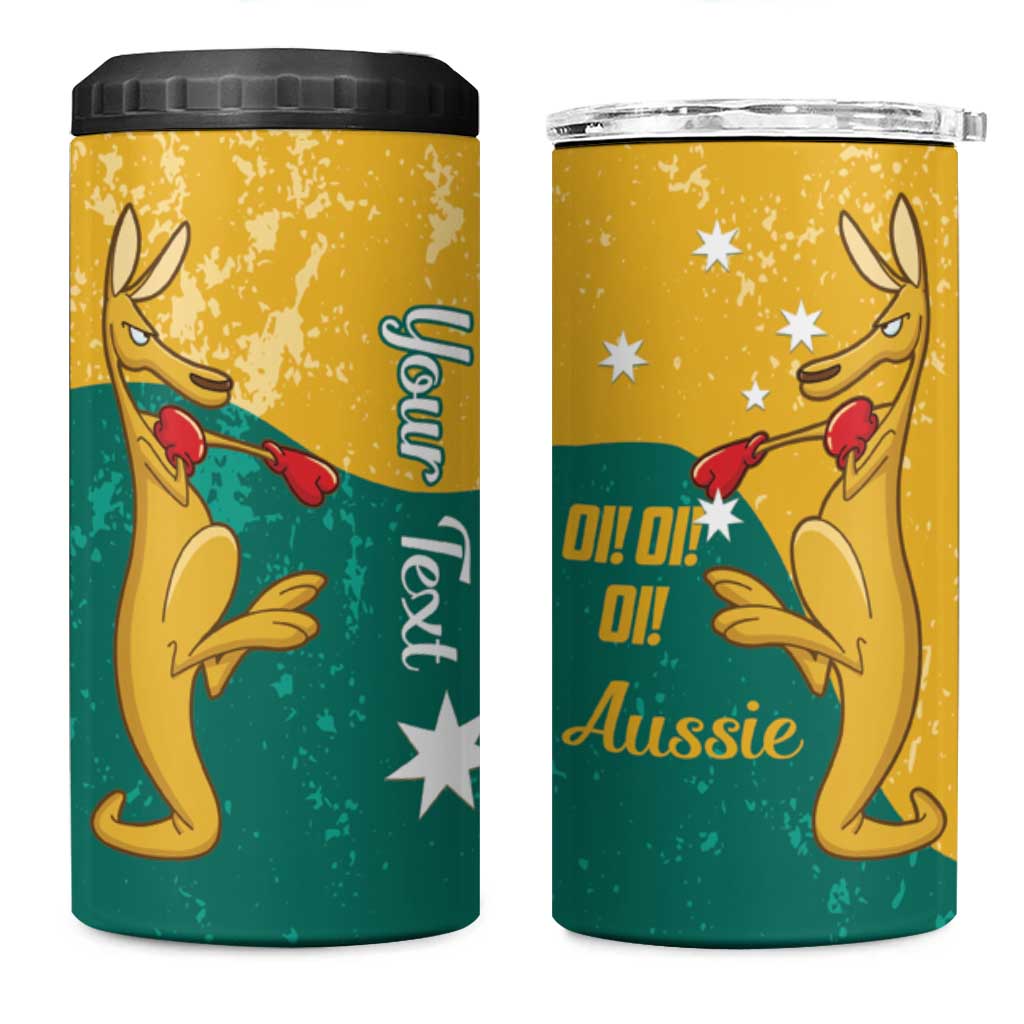 Personalised Boxing Kangaroo 4 in 1 Can Cooler Tumbler Aussie Oi Oi Oi Sporty National Color - Aussie Hoodie