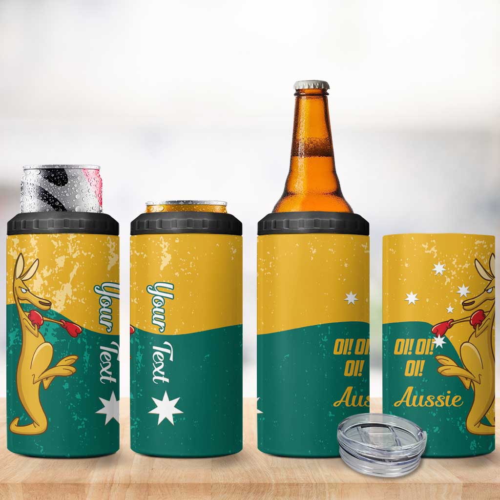 Personalised Boxing Kangaroo 4 in 1 Can Cooler Tumbler Aussie Oi Oi Oi Sporty National Color - Aussie Hoodie