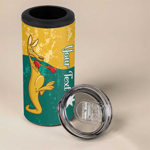Personalised Boxing Kangaroo 4 in 1 Can Cooler Tumbler Aussie Oi Oi Oi Sporty National Color - Aussie Hoodie
