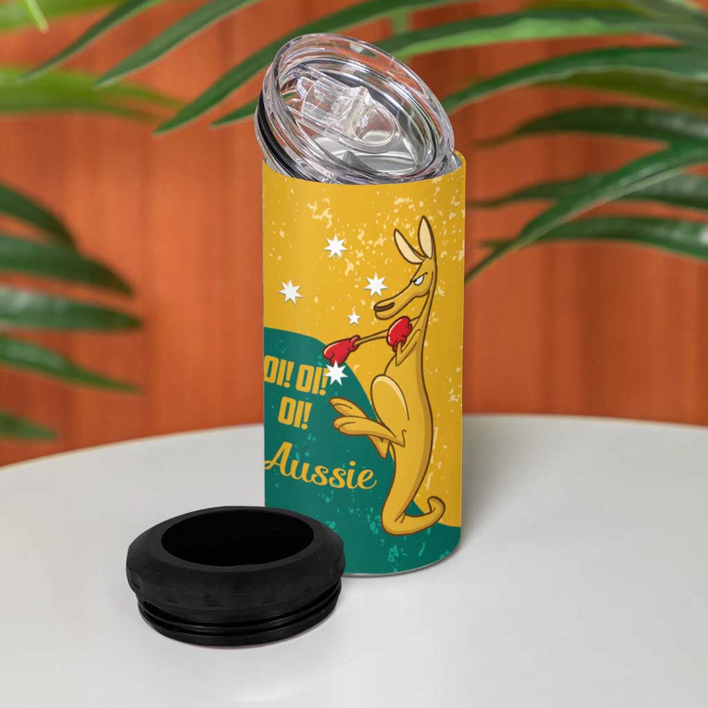 Personalised Boxing Kangaroo 4 in 1 Can Cooler Tumbler Aussie Oi Oi Oi Sporty National Color - Aussie Hoodie