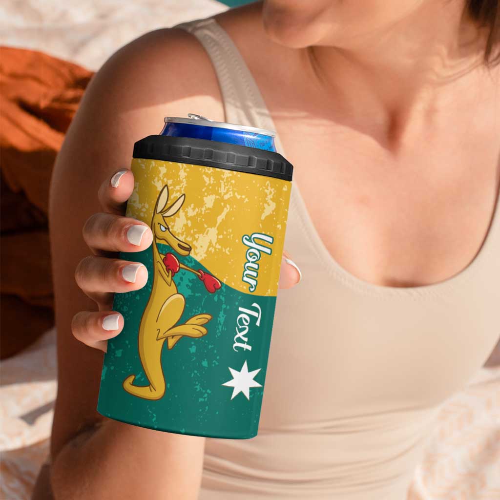 Personalised Boxing Kangaroo 4 in 1 Can Cooler Tumbler Aussie Oi Oi Oi Sporty National Color - Aussie Hoodie