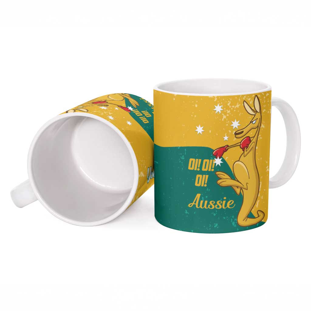 Personalised Boxing Kangaroo Ceramic Mug Aussie Oi Oi Oi Sporty National Color - Aussie Hoodie