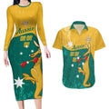 Personalised Boxing Kangaroo Couples Matching Long Sleeve Bodycon Dress and Hawaiian Shirt Aussie Oi Oi Oi Sporty National Color - Aussie Hoodie