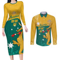 Personalised Boxing Kangaroo Couples Matching Long Sleeve Bodycon Dress and Long Sleeve Button Shirt Aussie Oi Oi Oi Sporty National Color - Aussie Hoodie