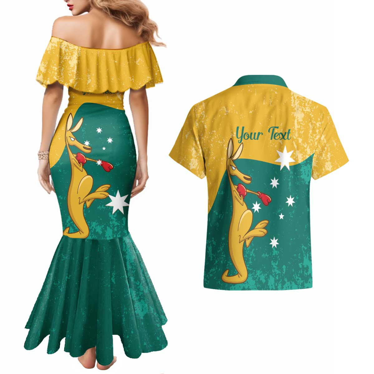 Personalised Boxing Kangaroo Couples Matching Mermaid Dress and Hawaiian Shirt Aussie Oi Oi Oi Sporty National Color - Aussie Hoodie