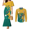 Personalised Boxing Kangaroo Couples Matching Mermaid Dress and Long Sleeve Button Shirt Aussie Oi Oi Oi Sporty National Color - Aussie Hoodie