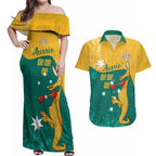 Personalised Boxing Kangaroo Couples Matching Off Shoulder Maxi Dress and Hawaiian Shirt Aussie Oi Oi Oi Sporty National Color - Aussie Hoodie