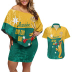 Personalised Boxing Kangaroo Couples Matching Off Shoulder Short Dress and Hawaiian Shirt Aussie Oi Oi Oi Sporty National Color - Aussie Hoodie