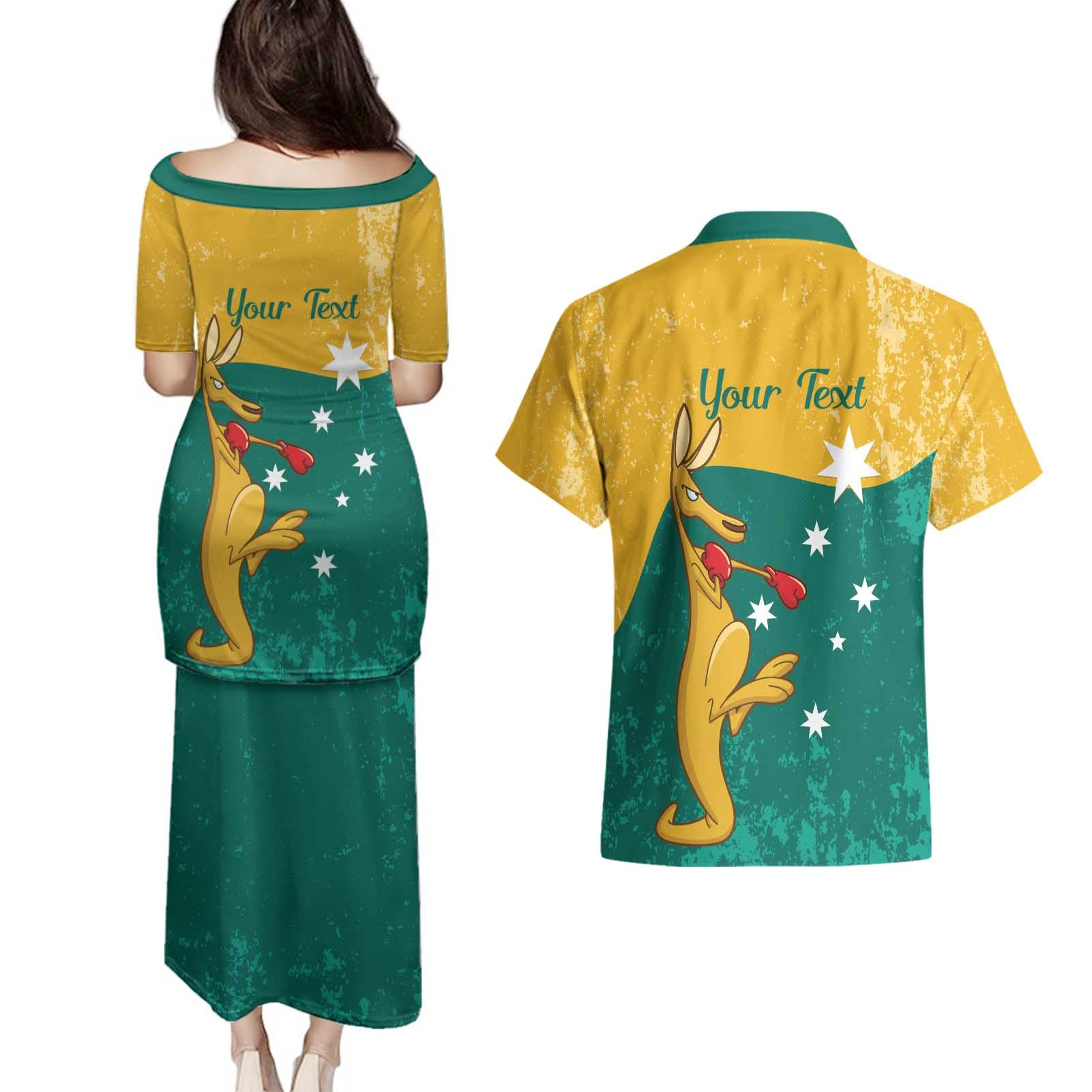 Personalised Boxing Kangaroo Couples Matching Puletasi and Hawaiian Shirt Aussie Oi Oi Oi Sporty National Color - Aussie Hoodie