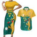 Personalised Boxing Kangaroo Couples Matching Short Sleeve Bodycon Dress and Hawaiian Shirt Aussie Oi Oi Oi Sporty National Color - Aussie Hoodie