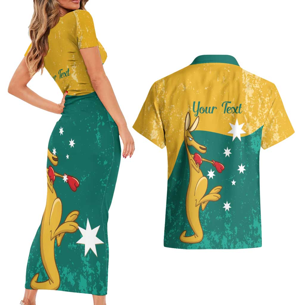 Personalised Boxing Kangaroo Couples Matching Short Sleeve Bodycon Dress and Hawaiian Shirt Aussie Oi Oi Oi Sporty National Color - Aussie Hoodie