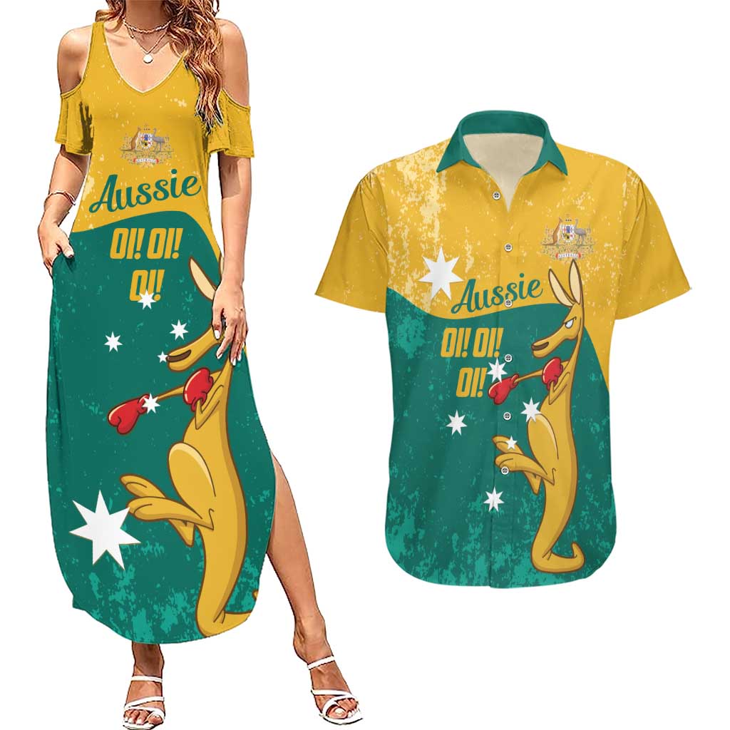Personalised Boxing Kangaroo Couples Matching Summer Maxi Dress and Hawaiian Shirt Aussie Oi Oi Oi Sporty National Color - Aussie Hoodie