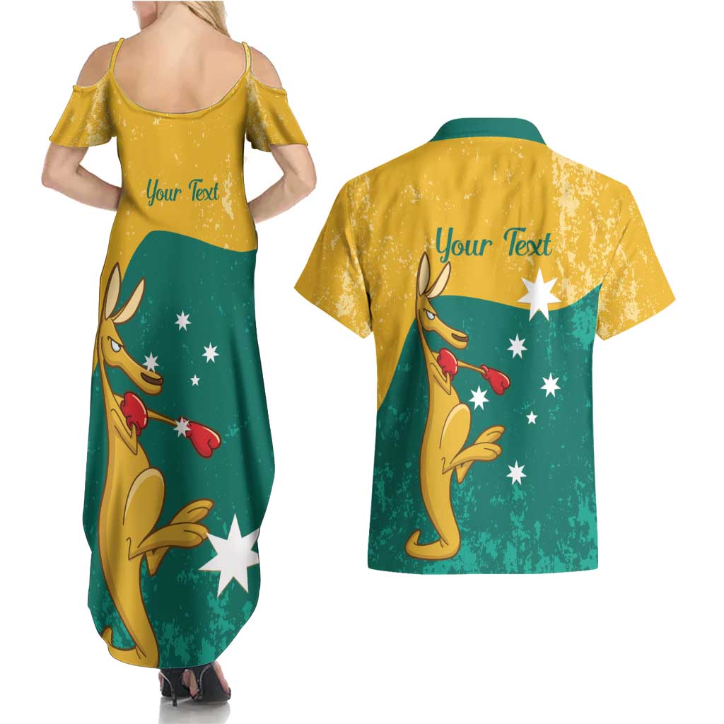Personalised Boxing Kangaroo Couples Matching Summer Maxi Dress and Hawaiian Shirt Aussie Oi Oi Oi Sporty National Color - Aussie Hoodie