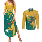 Personalised Boxing Kangaroo Couples Matching Summer Maxi Dress and Long Sleeve Button Shirt Aussie Oi Oi Oi Sporty National Color - Aussie Hoodie